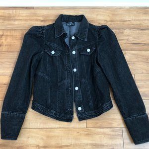 NEW! FOREVER 21 Puff Shoulder Jean Jacket Black - SMALL /Discount Shipping!